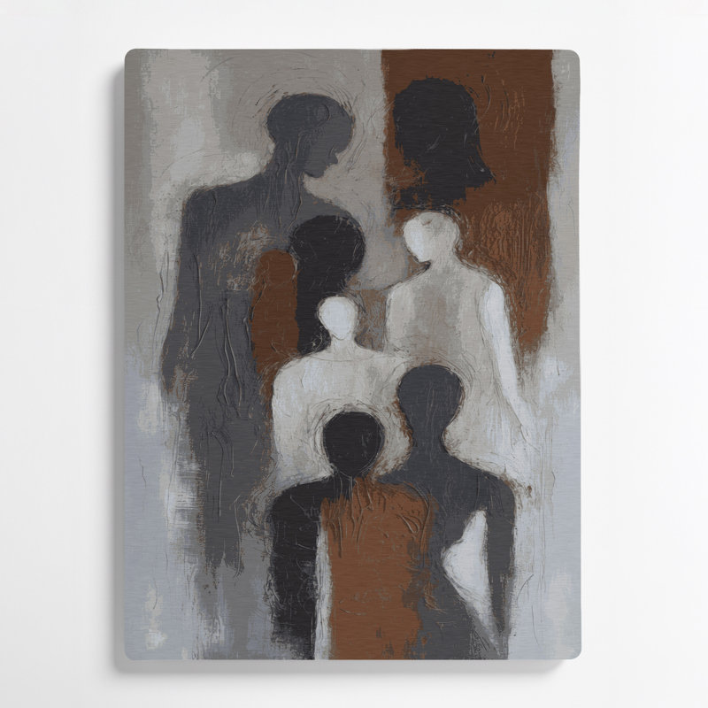 Abstrait art figuratif gris en métal 90, H 24 po x l 36 po