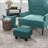 Ottoman Foot Rest, Small Sage Green Linen Cube for Living Room/Entryway, Wood Frame | Wood | Black-2099265649