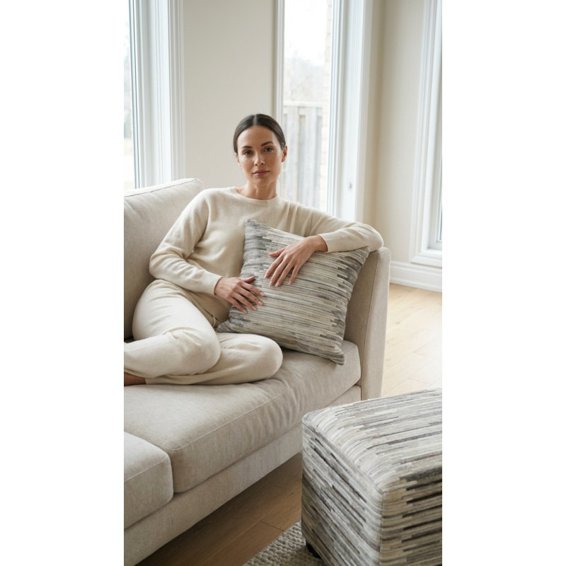 Golla Upholstered Ottoman, Maxwell Ivory/Gray/Beige