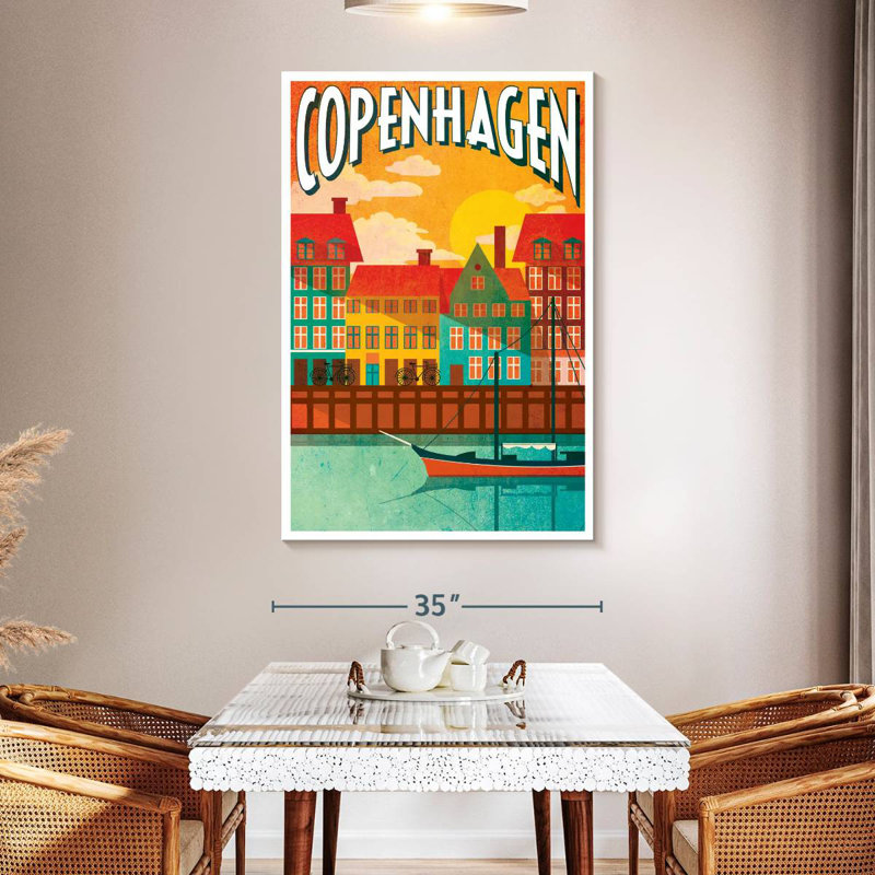 Affiche rétro de la ville de Copenhague, H 51 po x l 34 po