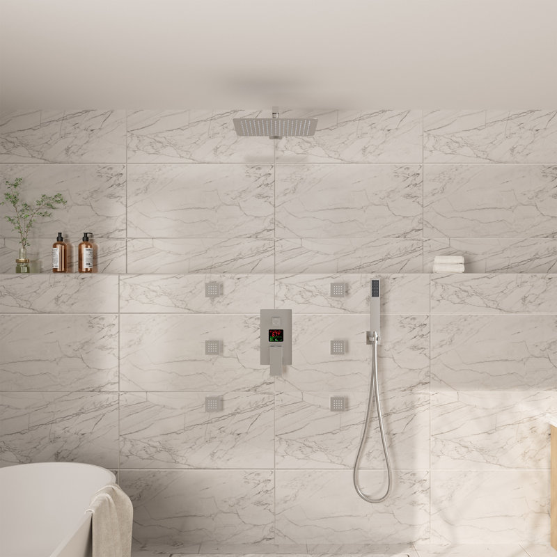 Système de douche mural 12 "à 3 fonctions avec 6 jets pour le corps à pression équilibrée ACL 12", Nickel brossé