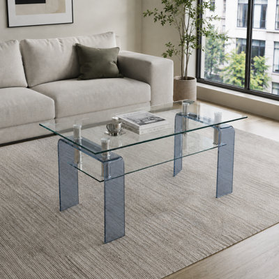 Table basse moderne à 2 niveaux en verre - Table d'appoint en acrylique transparent et chrome pour le salon