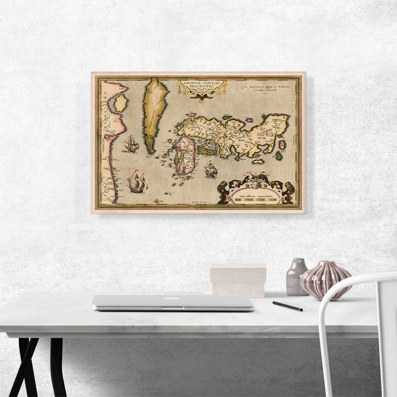 Carte du Japon et de la Corée 1592 par Abraham Ortelius, impression sur toile tendue, H 18 po x l 26 po x P 1,5 po
