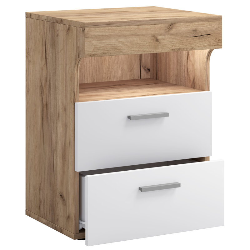 Eyuel 45cm W Manufactured Wood Bedside Table, Honey Oak