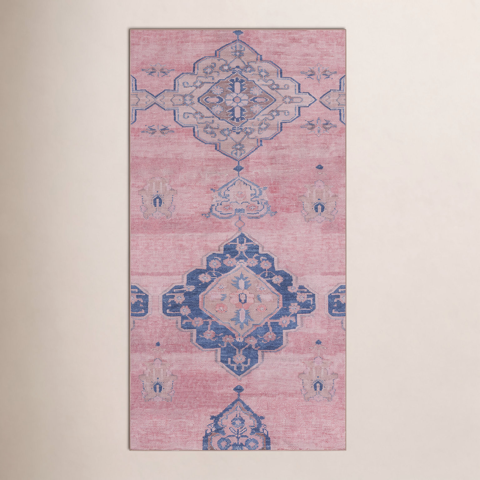 Davin Pink Blue Washable Oriental Rug, Rectangle 2' x 4'