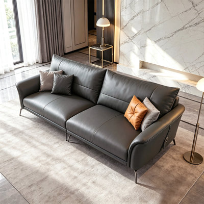 Dark Gray Genuine Leather Modular Sofa