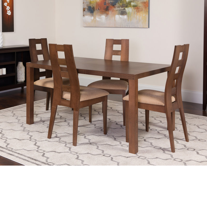 Solid Wood Top Four Leg Dining Set, Walnut