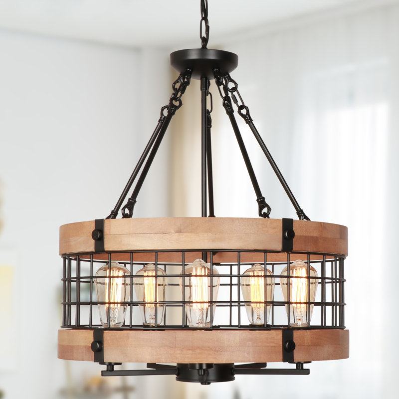 5-Light Industrial Rustic Pendant Light for Dining Room or Kitchen, Adjustable Height, Sloped Ceiling Compatible