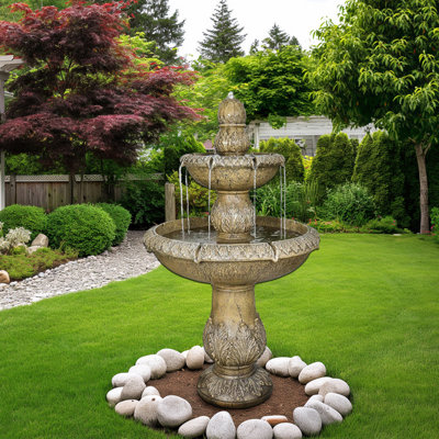 Fontaine d'extérieur moderne en béton à 47 niveaux de 47,2 po de hauteur - grandes fontaines et chutes d'eau rondes pour le jardin, le patio, la cour et la terrasse