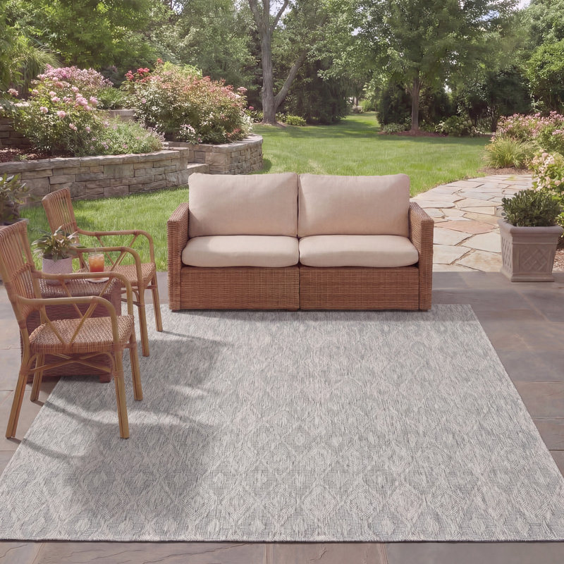 Geometric Gray/Wheat/Blue Indoor/Outdoor Area Rug, Rectangle 8' x 11'