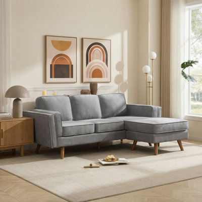 84'' Upholstered Reversible Sectional Sofa with Chaise, Movable Ottoman, Solid Wood Legs and Frame