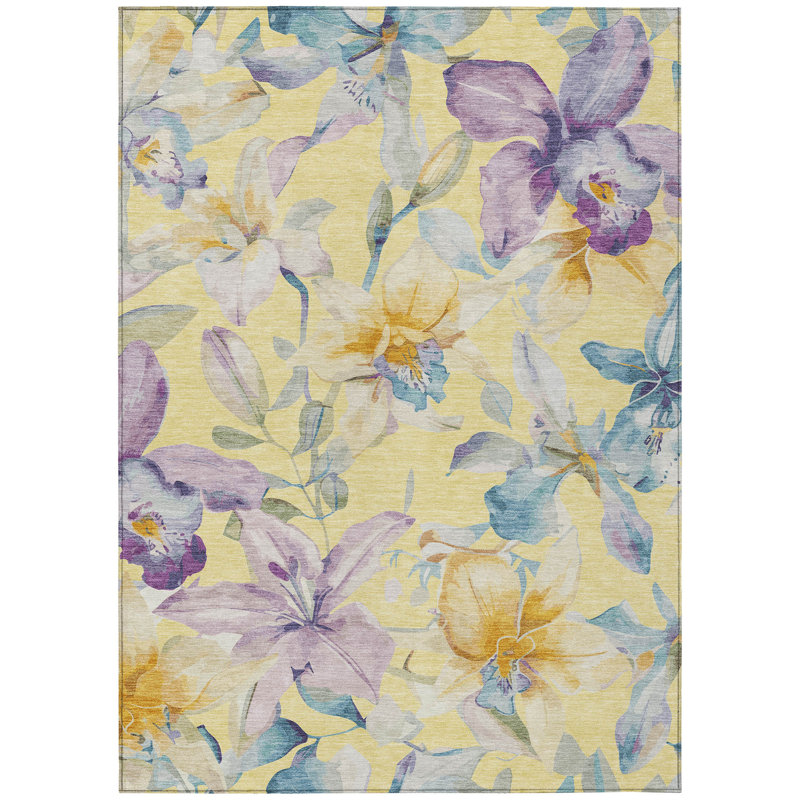 Machine Washable Indoor/Outdoor Millner ACN2262 Floral Rug, Rectangle 10' x 14'