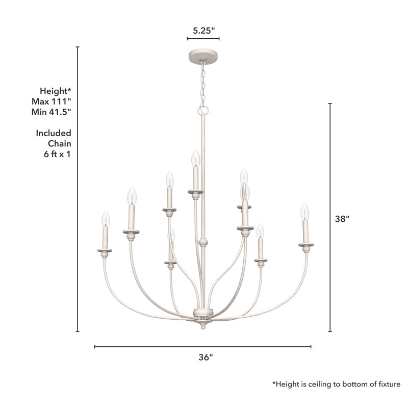 Distressed White 9-Light 2-Tier Metal Chandelier