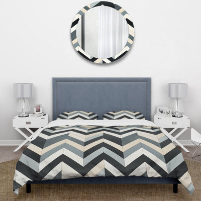 Grey White Geometric Neutrals Chevron Pattern I Chevron / Zig Zag Duvet Cover
