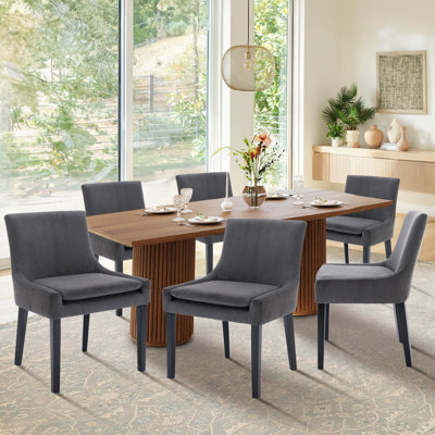 Corduroy Upholstered Solid Wood Dining Chair Side Chair (Set of 6)