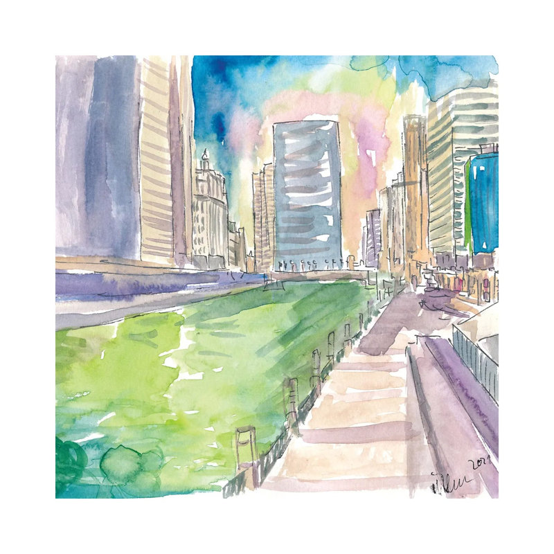 Chicago Illinois Green River Saint Patricks Day By Markus & Martina Bleichner - Wrapped Canvas Graphic Art by Markus & Martina Bleichner - Wrapped Canvas Gallery-Wrapped Canvas Giclée