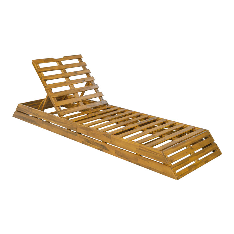 Structure de chaise longue d'extérieur en bois d'acacia Aero avec dossier réglable à 3 positions, conception à lattes pour le patio, la piscine et la cour