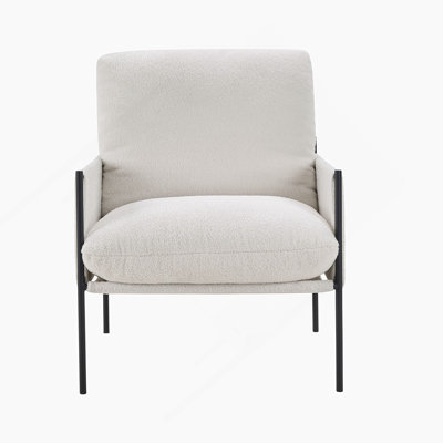 Modern Accent Chair, Comfy Chair with  Removable Cushion, Vanity Chair with Wood Armrests for Living  Room, Bedroom, White