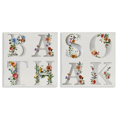 Relaxing Floral Bathroom Typography 2 Piece Canvas Wall Art Set, design by Susan Arnot