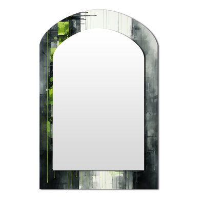 Lime Lofts Skyscraper City Horizon II - Skyscrapers Asymmetrical Decorative Wall Mirror, Industrial Arch Mirror, Printed Metal Art