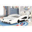 Lit simple blanc avec construction en forme de voiture de course et roues mobiles - Lit de voiture fonctionnel