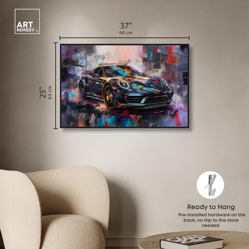 Peintures luxueuses de la voiture de luxe par Art Remedy, Cadre flottant noir, H 25 po x l 37 po x P 1,8 po
