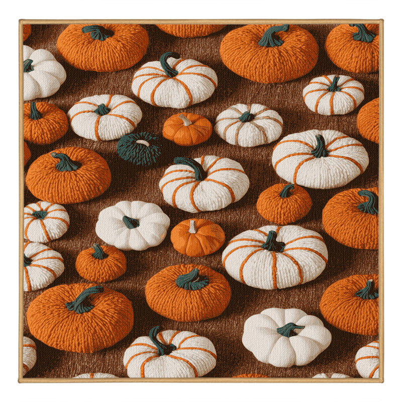 Washable Autumn Pumpkins Farm Area Rug, Rectangle 8' x 12'