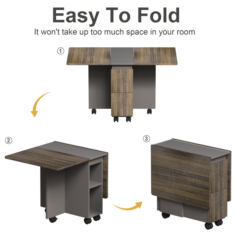 Ensemble de table de salle à manger extensible 5 pièces avec 4 chaises pour 4 personnes, ensemble de table de salle à manger en bois à abattant de 55 po avec rangement et 6 roulettes