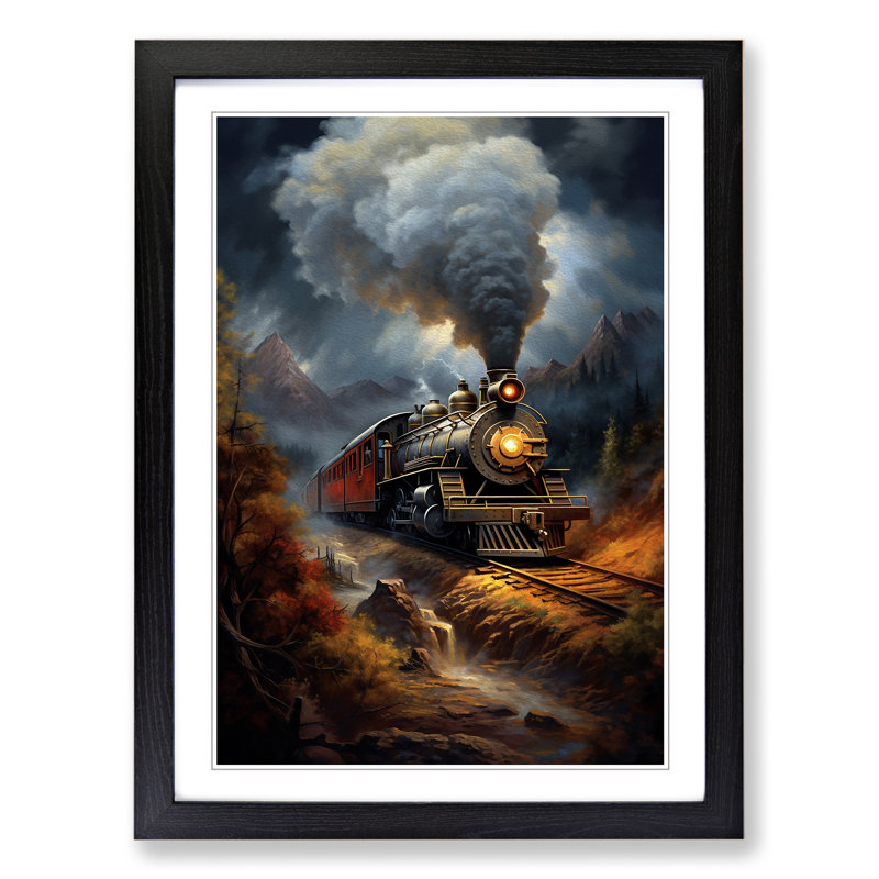 Steam Train Classicism - Framed Print, 34" H x 25" W x 2" D, Black