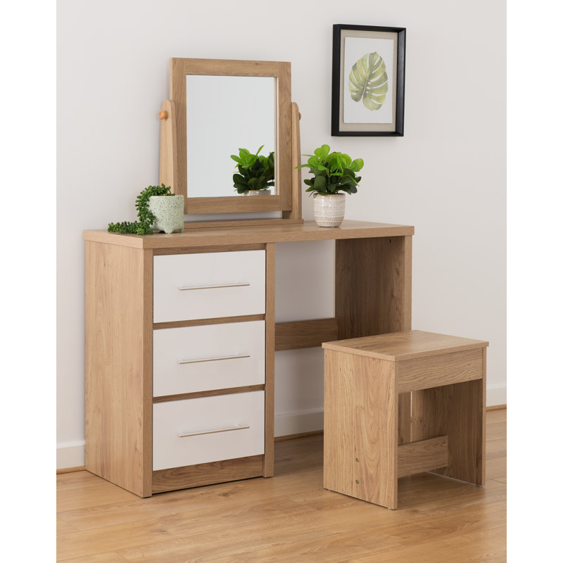 Louisa Dressing Table Set, White Gloss/Oak Effect