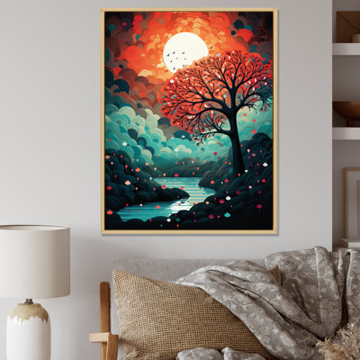 " Magical Red Tree Next To Full Moon River "