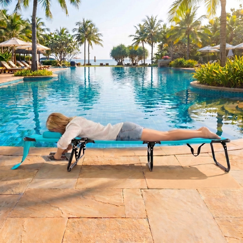 Averyanna Outdoor Metal Chaise Lounge, Light Blue