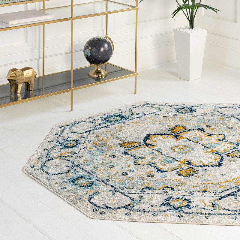 Hagedorn Oriental Area Rug, Octagon 5'3" x 5'3", Gray