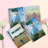 Monet Coffee Table Book Decor Set of 3, Impressionist Faux Books with Blue Green Pastel Art Covers for Shelves and Mantels