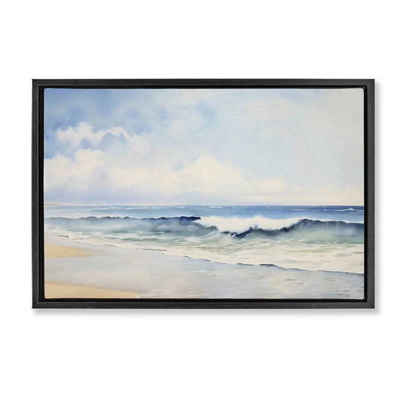 Cadre flottant Watercolor Beach Serenity, design par Creative Studio, Cadre flottant noir de jais, H 21 po x l 31 po