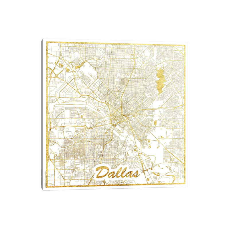 Dallas Gold Leaf Urban Blueprint Map by Hubert Roguski - Wrapped Canvas Print, 30.48 cm H x 30.48 cm W