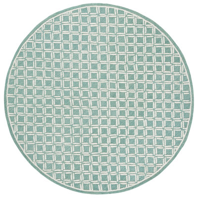 Genre 350 Hand Tufted Wool/Cotton Geometric Rug in Green/Ivory