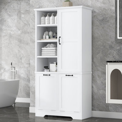 Armoire de salle de bain H 68 po avec panier à linge inclinable Fleurine