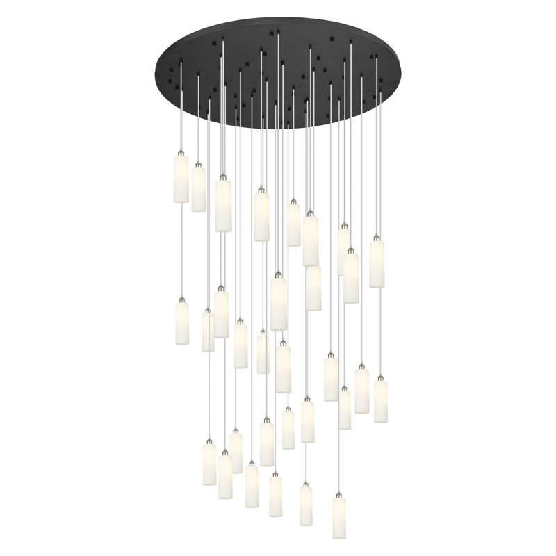 Caius - Luminaire suspendu à cordon 60 lumières 31 po, Clair, Nickel poli