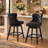 Swivel Bar Stools Set of 2, PU Leather Bar Chairs with Button Tufted Front and Ring Pull Back, 30" Bar Height Stools with Solid Wood Legs for Kitchen Island or Bar, Black-638126408-638126448-638126451