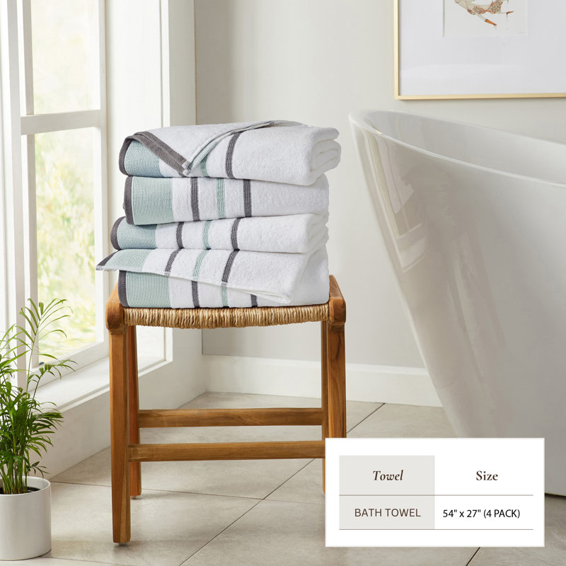 Coton décoratif de luxe Deanthony, Eucalyptus / Gris, Serviettes de bain - paquet de 4
