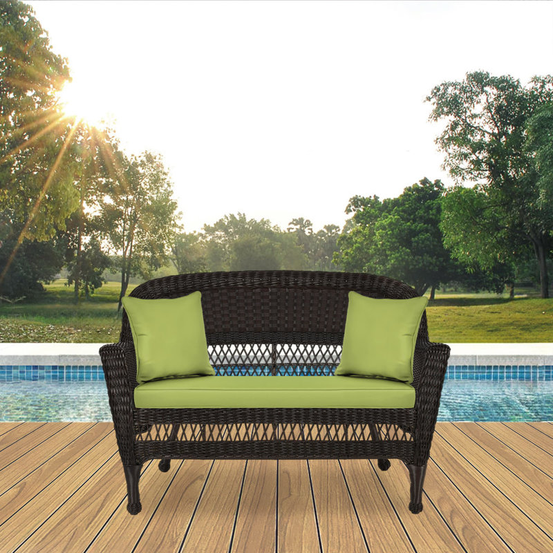 Causeuse en osier avec coussins de 51 po de largeur Armbruster, Vert, Espresso
