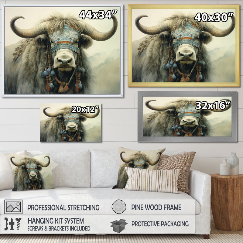 Wild Yak III - Yaks Canvas Print, Natural Floater Framed, 30" H x 40" W x 1.5" D