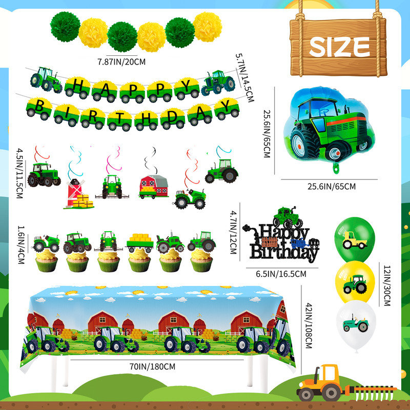55 Pcs Tractor Birthday Party Decorations, Tractor Party Supplies