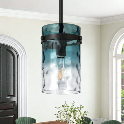 1-Light 5.9"W Gradient Water Glass Pendant Light, Modern Kitchen Island Hanging Light