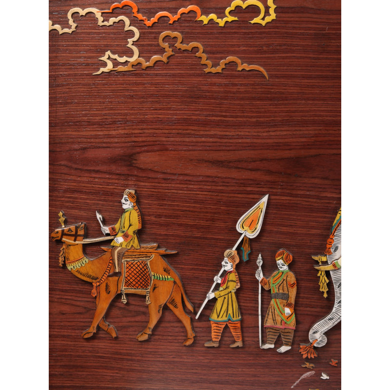 Grand Royal Procession 3D Wood Inlay Wall Art, 48-Inch for Traditional and Global Decor