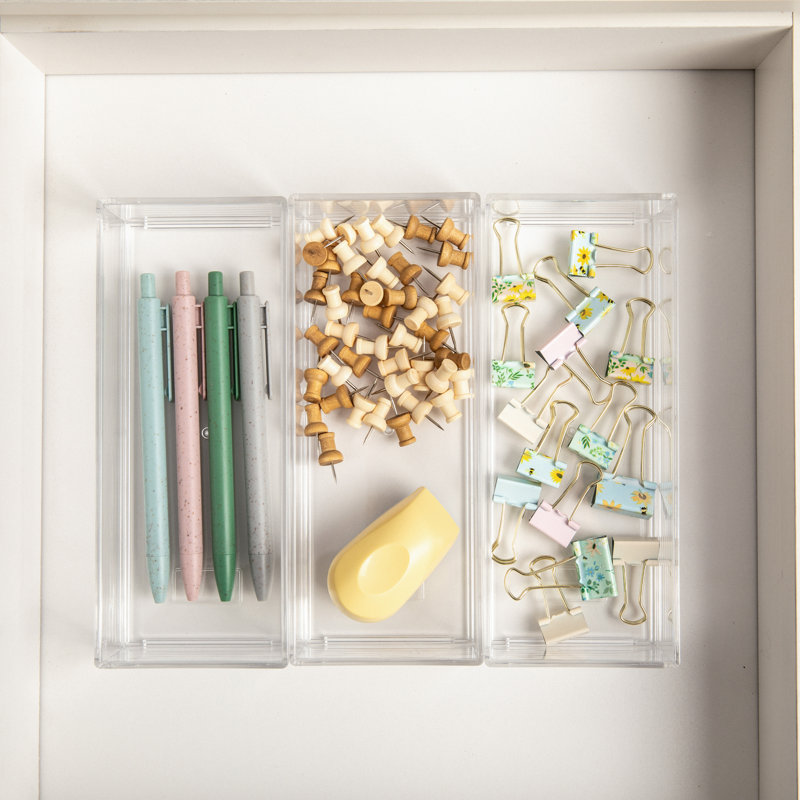 Clear Stack and Slide Plastic Desktop Organizer Tray, 3 Pack