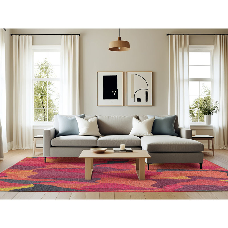 Tapis rouge / bleu Power Loom, Rectangle 6 pi x 9 pi