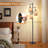 Brioni Boho Rattan Floor Lamp With Dimmable 3 Lights, Black Farmhouse Standing Tall Lamp With Woven Bamboo Shade
