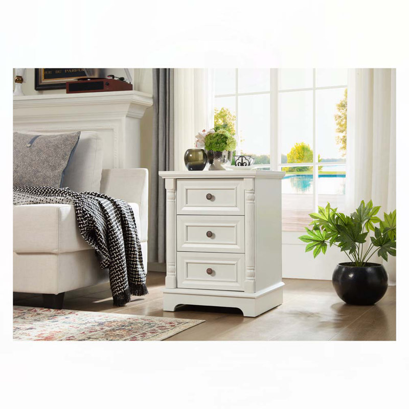 3 Drawer Sofa Side Table, White